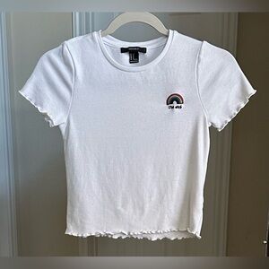 Forever 21 White Tee with Rainbow Detail